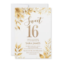 Convite de Aniversário Sweet 16 Floral Dourado