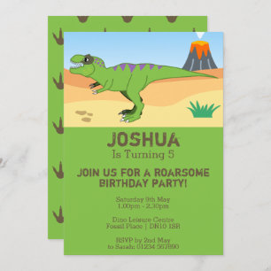 Convite de aniversário T-Rex Dinossauro e Volcano