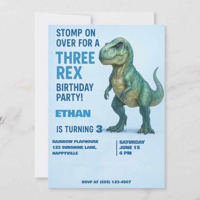 Convite de aniversário T-Rex - Menino 3 (Frente)
