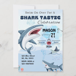CONVITE DE ANIVERSÁRIO TÁSTICO UNISEX SHARK