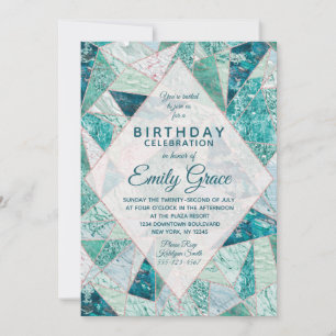 Convite de aniversário Teal Mosaico Marble