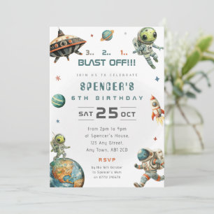 Convite de Aniversário Tema Alien Espaço Verde