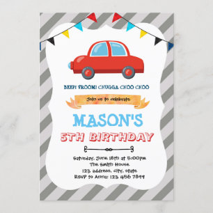 Convite de aniversário tema carrinhos vermelhos