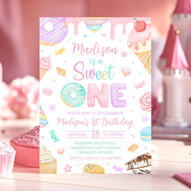 Convite de Aniversário Tema Donut Sweet One 1º Ani (Criador carregado)