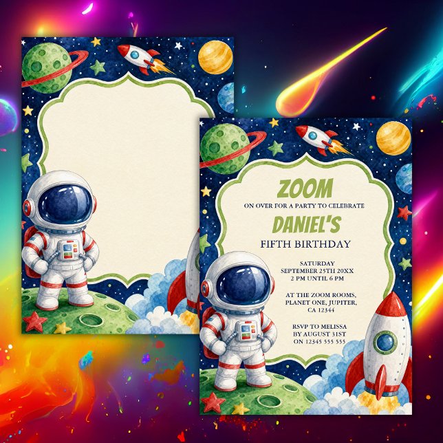 Convite de Aniversário Tema Espaço Aquarela (Criador carregado)