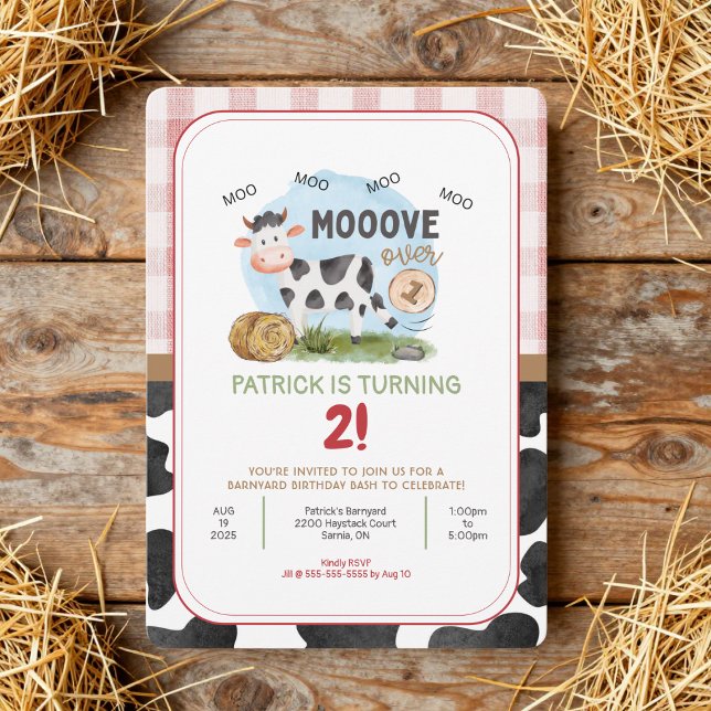 Convite de Aniversário Tema Fazenda Mooove Over (Farm Theme Kid's Birthday Party Invitation with a KICK!)