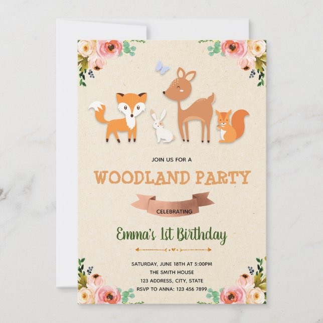 convite de aniversário tema floresta (Frente)