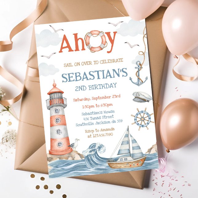 Convite de Aniversário Tema Marinheiro Náutico (Criador carregado)