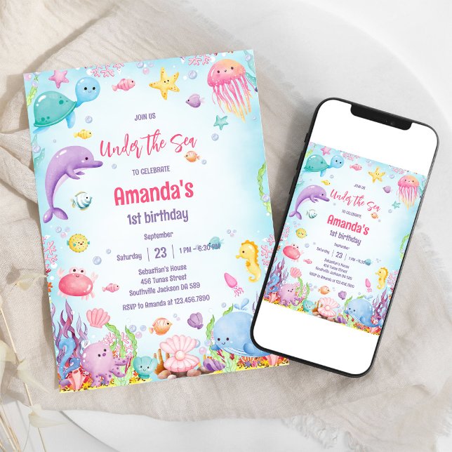 Convite de Aniversário Tema Oceano Sob o Mar (Criador carregado)