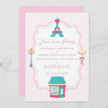 Convite de aniversário Tema Paris Rosa de Menina