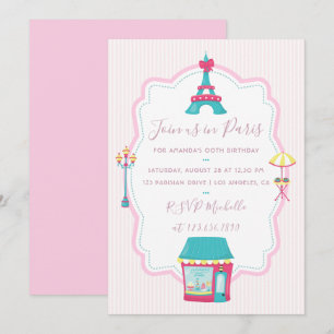 Convite de Aniversário Tema Paris Rosa para Menina