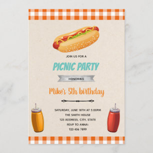 convite de aniversário tema piquenique com cachorr