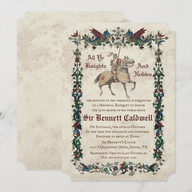 CONVITE DE ANIVERSÁRIO TEMA RENASCENÇA MEDIEVAL PA (Frente/Verso)