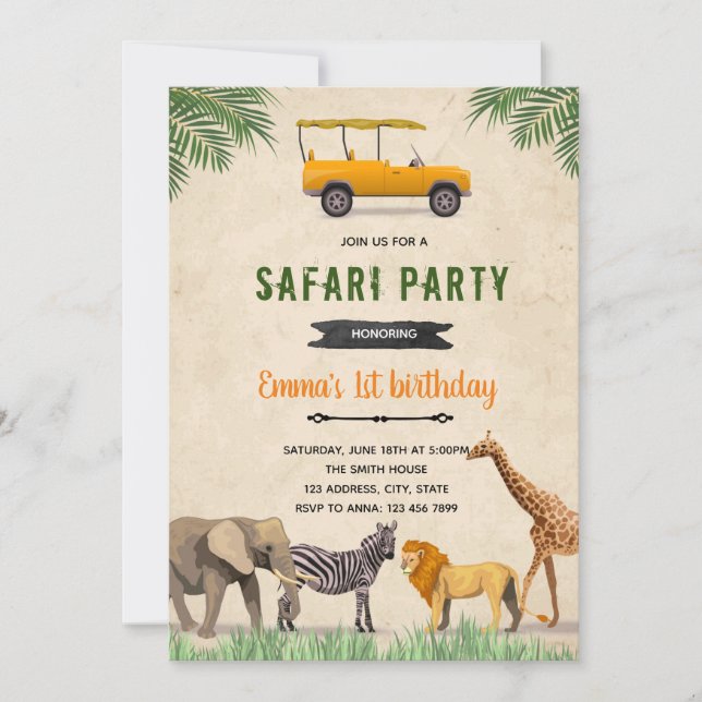convite de aniversário tema safari jipe (Frente)
