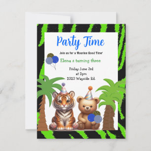 Convite de Aniversário Tema Selva de Tigre e Urso
