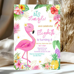 Convite de Aniversário Tema Tropical Flamingo