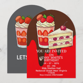 Convite de Aniversário Temático de Bolo de Morango