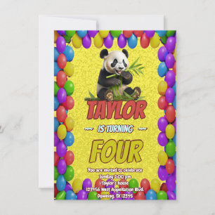 Convite de Aniversário Temático de Urso Panda Fofo