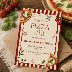 Convite de Aniversário Temático Pizza Party Vintag