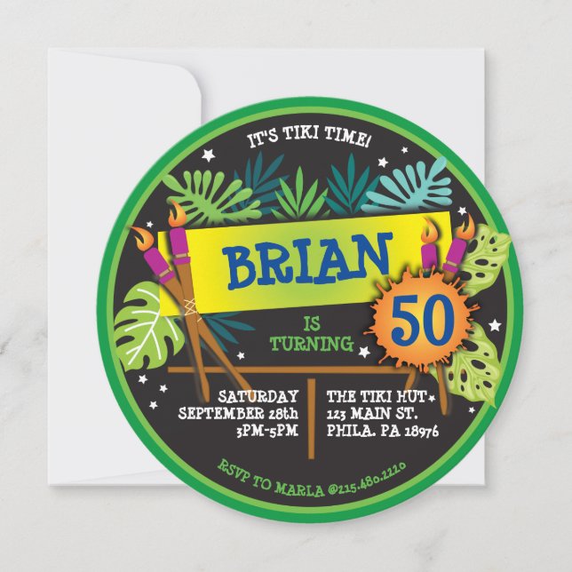 CONVITE DE ANIVERSÁRIO TIKI TIME LUAU (Frente)