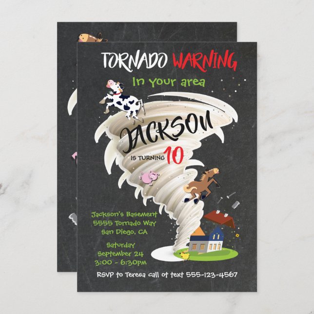 Convite de aniversário Tornado (Frente/Verso)