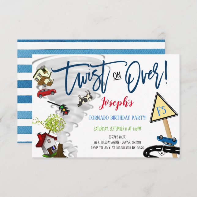 Convite de aniversário Tornado (Frente/Verso)