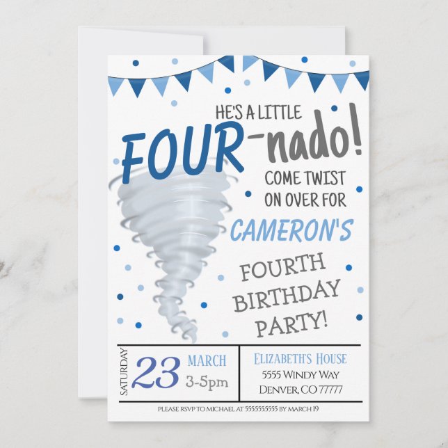 Convite de aniversário Tornado (Frente)