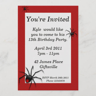 Convite de aniversário traseiro da aranha do