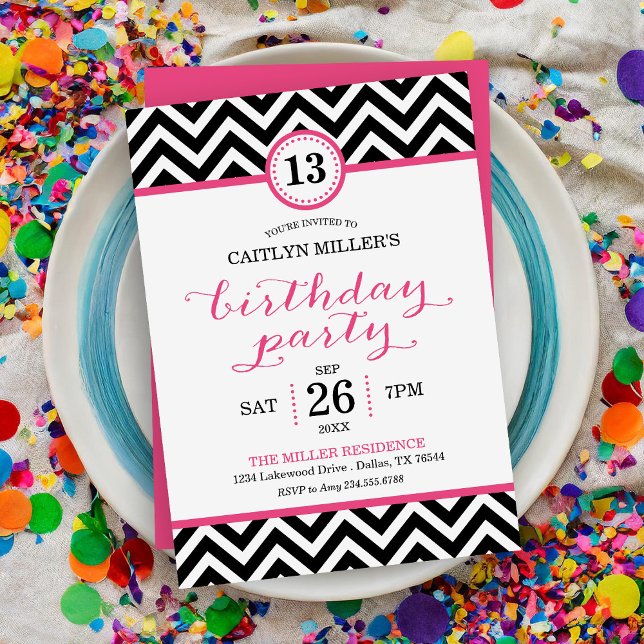 Convite de aniversário Trendy Zigzag Chevron (Criador carregado)