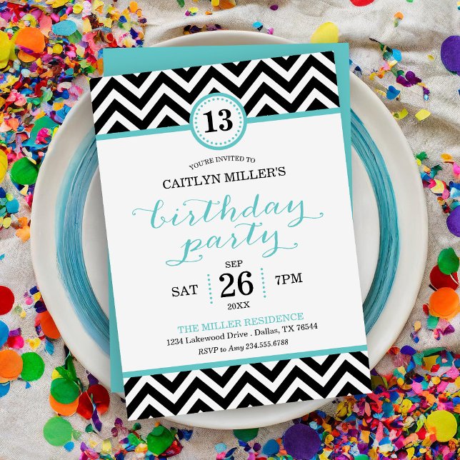 Convite de aniversário Trendy Zigzag Chevron (Criador carregado)