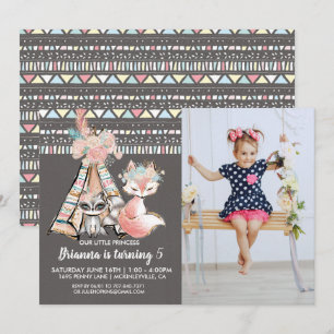 Convite de Aniversário Tribal Boho Feminino