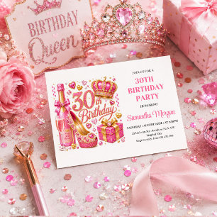 Convite de Aniversário Trinta Brilho Rosa Dourado