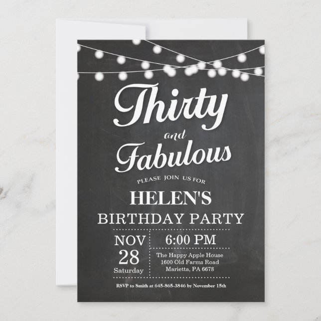 Convite de Aniversário Trinta e Fabuloso Quadro Ne (Frente)