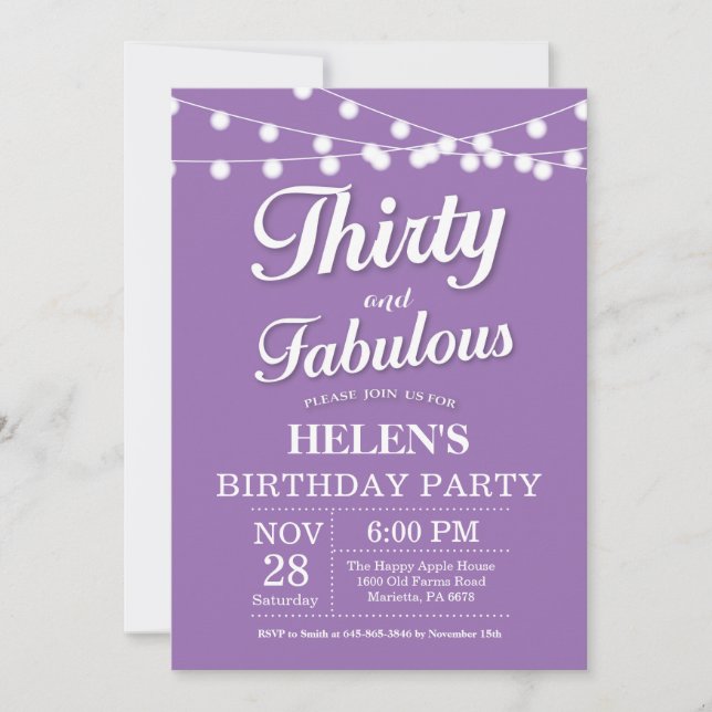 Convite de Aniversário Trinta e Fabuloso Roxo (Frente)