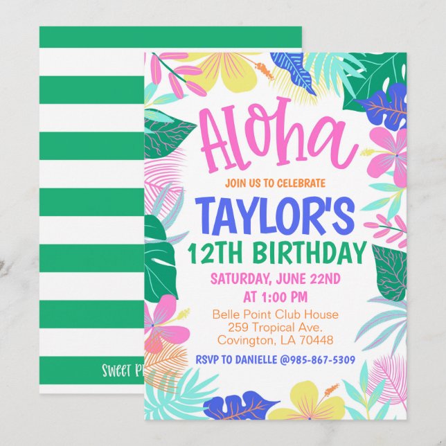 Convite de Aniversário Tropical (Frente/Verso)