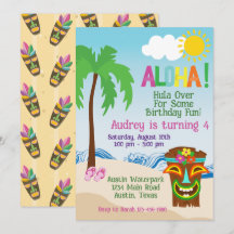 Convite de Aniversário Tropical Beach Aloha Luau