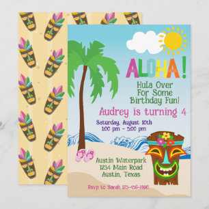 Convite de Aniversário Tropical Beach Aloha Luau