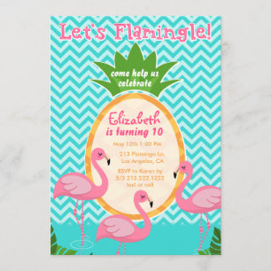 Convite de Aniversário Tropical de vamos Flamingle