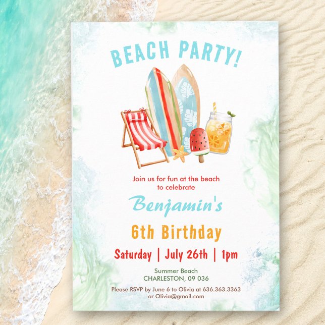 Convite de Aniversário Tropical de Verão (Beach Party Summer Tropical Birthday Invitation)