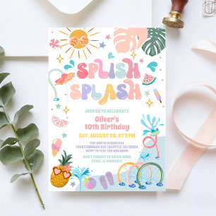 Convite de Aniversário Tropical de Verão Splish Sp