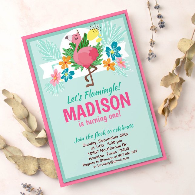 Convite de aniversário Tropical Flamingo (Criador carregado)