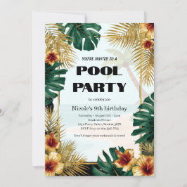 Convite de Aniversário Tropical na Piscina para Ni