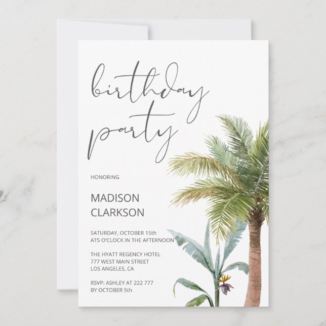 Convite de Aniversário Tropical Verde (Frente)