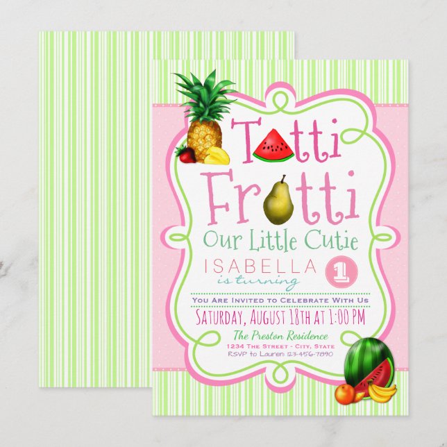Convite de Aniversário Tutti Frutti (Frente/Verso)
