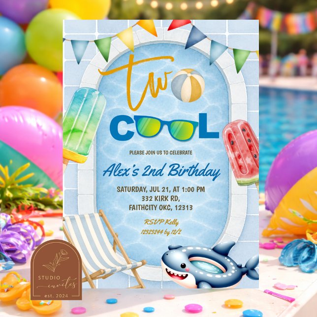 convite de aniversário TWO COOL Popsicle Pool (Criador carregado)