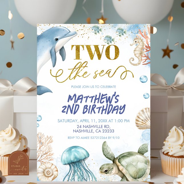 convite de aniversário TWO para o mar (Criador carregado)