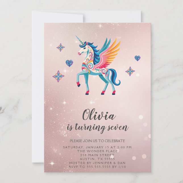 Convite de aniversário Unicorn (Frente)