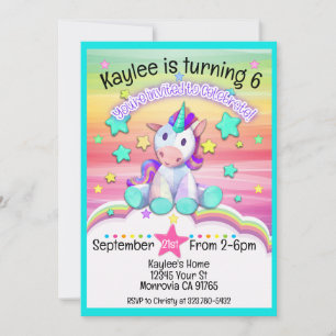 Convite de aniversário Unicorn com Título