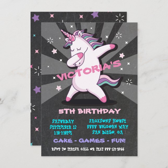 Convite de aniversário Unicorn da GIRL Dabbing (Frente/Verso)