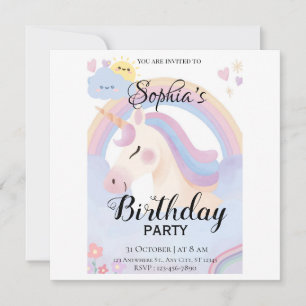 Convite de aniversário Unicorn editável